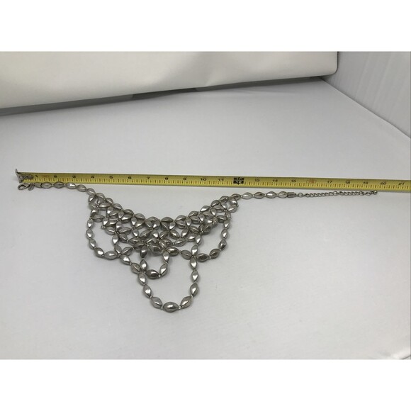 CHICO'S Necklace Silver Tone Bib Statement Beads Beaded Metallic - Picture 11 of 12